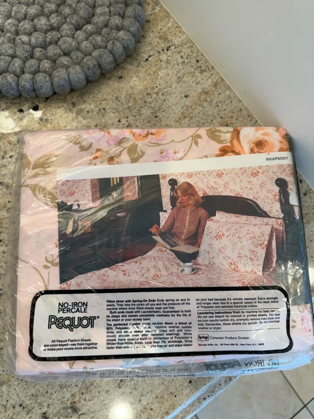 Vintage Pequot No-Iron Percale Twin Flat Sheet in Pink Floral